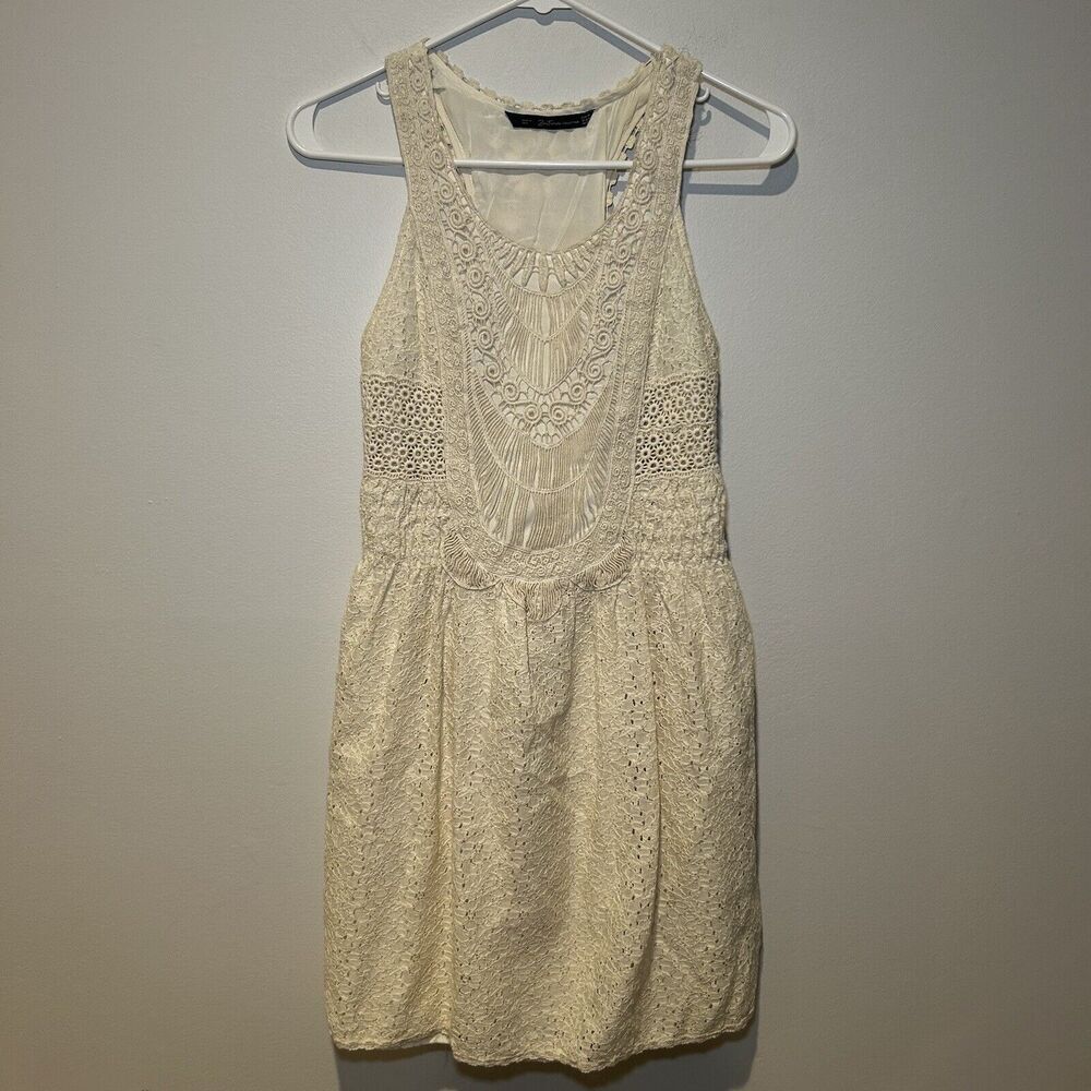 ZARA Trafaluc Collection Cream Lace Crochet Ivory Dress M